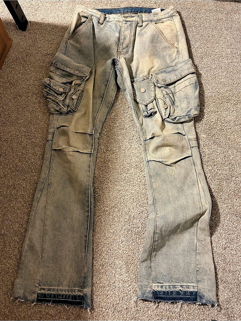 mnml Rave Multi Cargo Denim Pants Bootcut Blue Waist 32